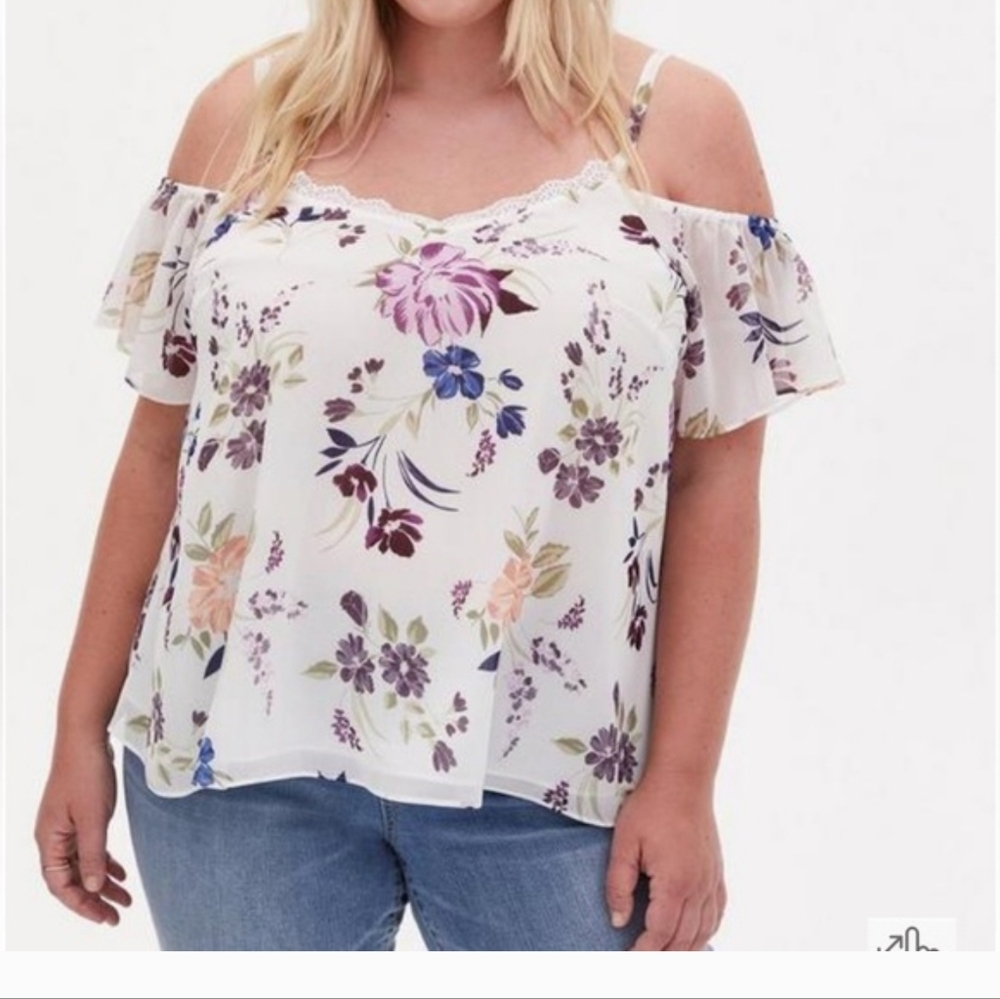 Torrid Floral Off-Shoulder Women's Top - Picture 5 of 14